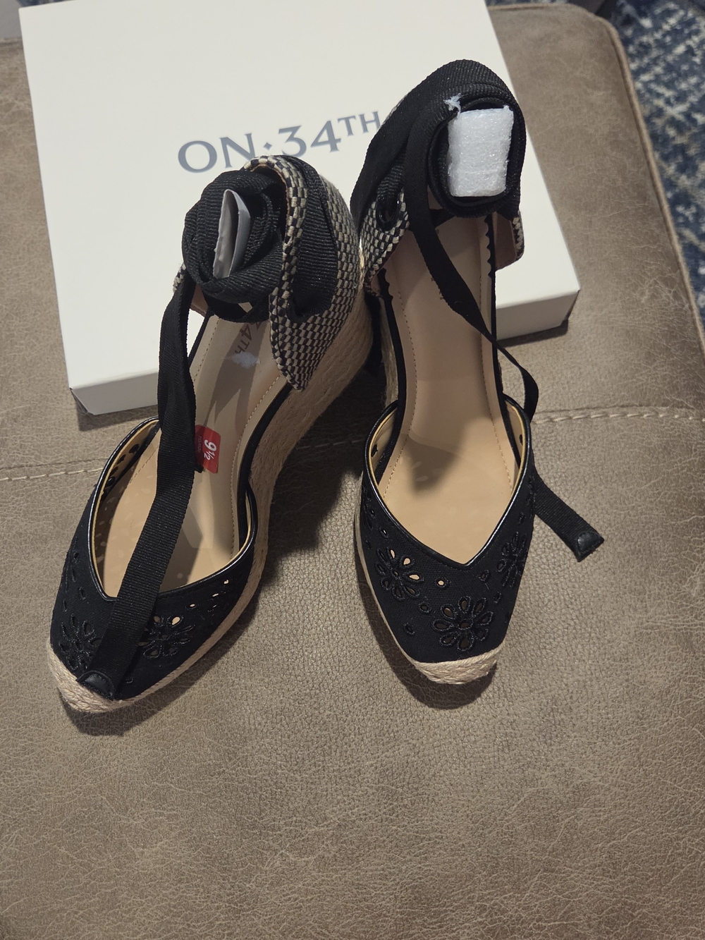 ON 34TH Black Lace-Up Espadrille Wedge Heels